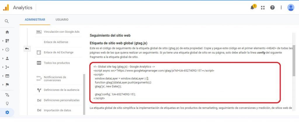 código de seguimiento google analytics